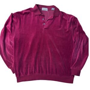 Peterborough Row Vintage 80s Velour Terry Cloth Henley Sweatshirt red Size XL